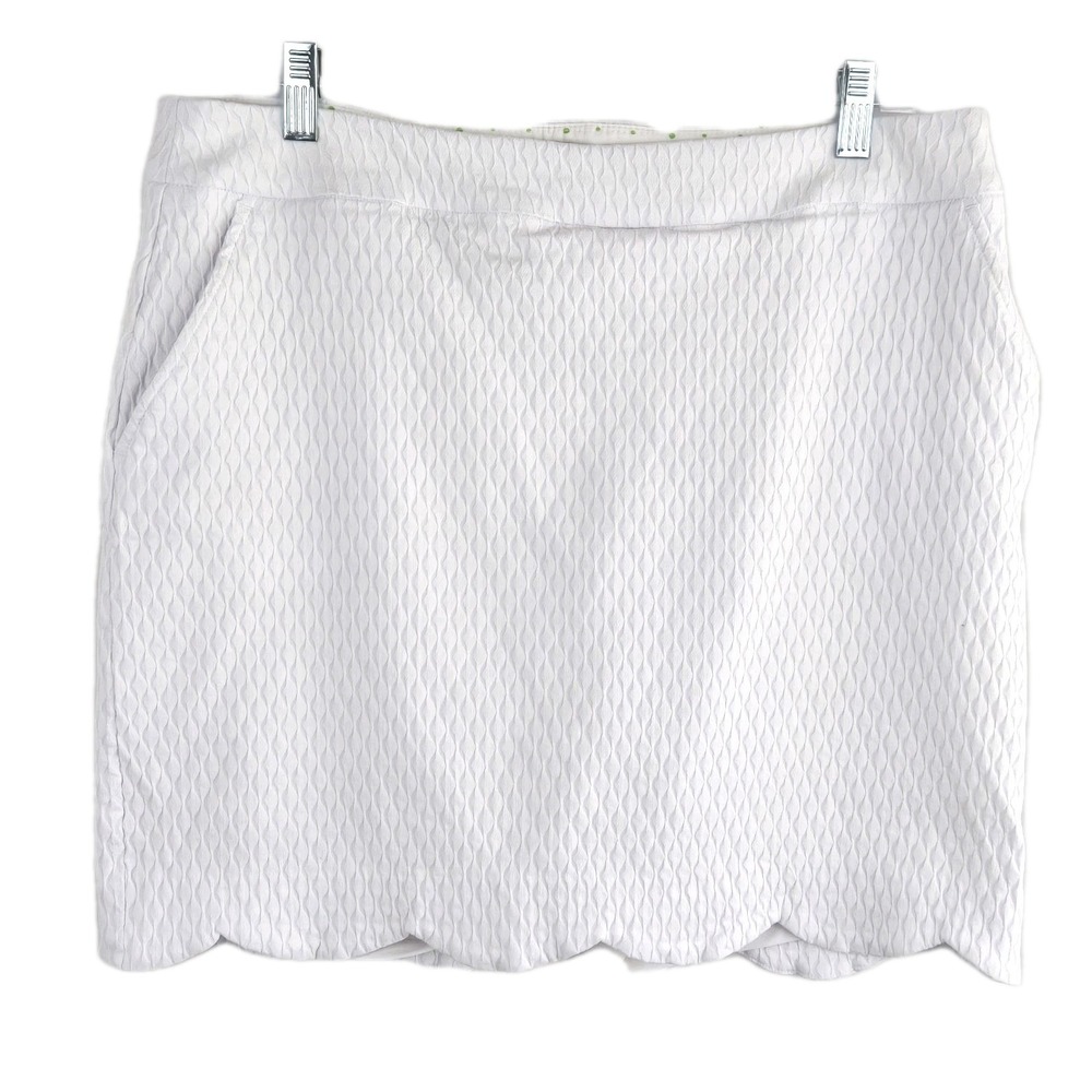 Swing Control Womens White Jacquard Golf Skort Size 14‎ Scallop Hem Pockets